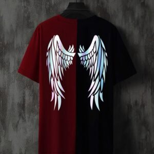Dual-Tone Angel Wings Graphic T-Shirt – Maroon & Black