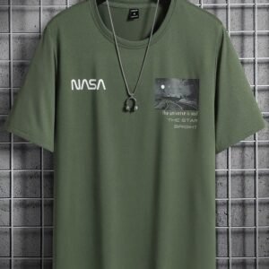 NASA Universe Graphic T-Shirt – Olive Green Casual Tee