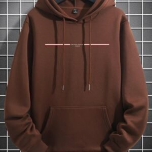 Men’s Solid Brown Graphic Hoodie – Casual Pullover Sweatshirt