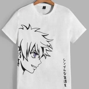 Anime Line Art Graphic T-Shirt – White Japanese Style Tee