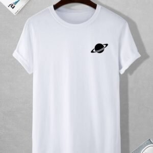 White Planet Print Minimal Cotton T-Shirt