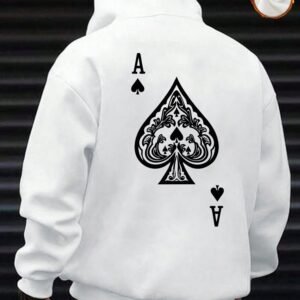 Ace of Spades Graphic Hoodie – White Fleece Streetwear Pullover