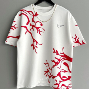 Abstract Red Vein Print Oversized T-Shirt – White